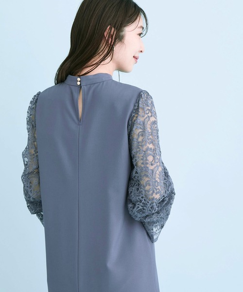 【DRESS】レース袖ドッキングワンピース