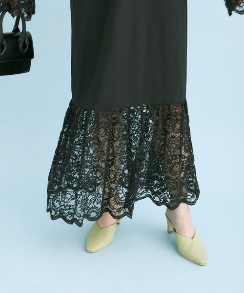 【DRESS】レース袖ドッキングワンピース