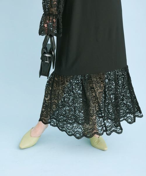 【DRESS】レース袖ドッキングワンピース