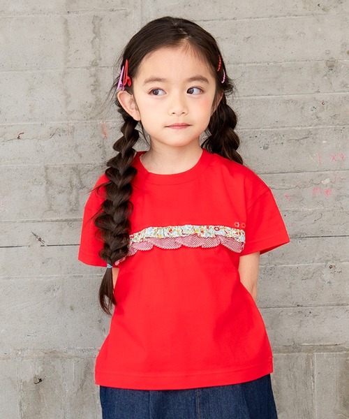 RAGMART（ラグマート）の「フリルTシャツ（Tシャツ/カットソー・キッズ・レッド/オフホワイト/サックスブルー・130cm/100cm/120cm/110cm）」の3枚目の写真