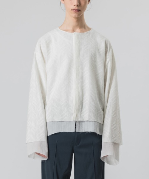 SASQUATCHfabrix.(サスクワァッチファブリックス)の「Sasquatchfabrix./サスクワッチファブリックス/TARBAL LACE NONECK L/S SHIRT JKT(ノーカラージャケット・メンズ・ブラック/ホワイト・LARGE)」の1枚目の写真