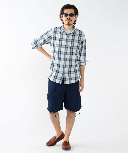 REMI RELIEF（レミレリーフ）の「REMI RELIEF × BEAMS PLUS / 別注 Indigo Check Shirt（シャツ/ブラウス・メンズ・ホワイト/サックスブルー・SMALL/MEDIUM/LARGE/X-LARGE）」の3枚目の写真