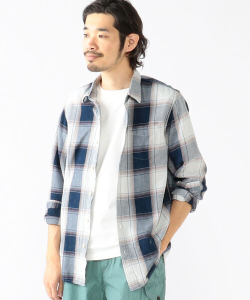 REMI RELIEF（レミレリーフ）の「REMI RELIEF × BEAMS PLUS / 別注 Indigo Check Shirt（シャツ/ブラウス・メンズ・ホワイト/サックスブルー・SMALL/MEDIUM/LARGE/X-LARGE）」の6枚目の写真