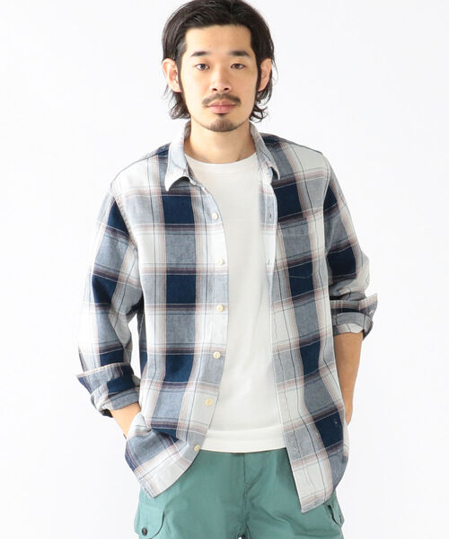 REMI RELIEF（レミレリーフ）の「REMI RELIEF × BEAMS PLUS / 別注 Indigo Check Shirt（シャツ/ブラウス・メンズ・ホワイト/サックスブルー・SMALL/MEDIUM/LARGE/X-LARGE）」の9枚目の写真