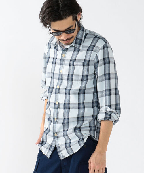 REMI RELIEF（レミレリーフ）の「REMI RELIEF × BEAMS PLUS / 別注 Indigo Check Shirt（シャツ/ブラウス・メンズ・ホワイト/サックスブルー・SMALL/MEDIUM/LARGE/X-LARGE）」の8枚目の写真