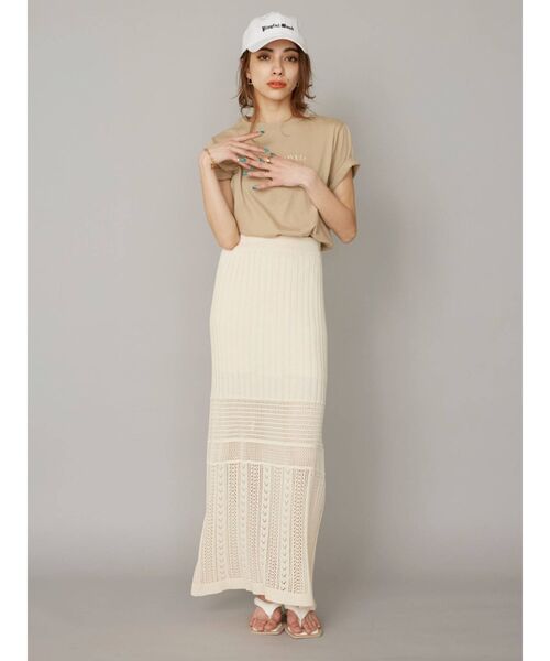 EVRIS(エヴリス)の「クロシェニットロングスカート【セットアップ着用可能】(スカート・レディース・ブラック/グリーン/アイボリー・FREE)」の6枚目の写真