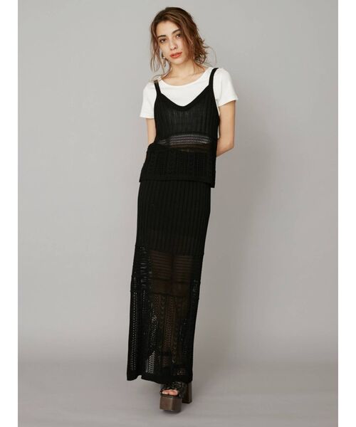 EVRIS(エヴリス)の「クロシェニットロングスカート【セットアップ着用可能】(スカート・レディース・ブラック/グリーン/アイボリー・FREE)」の8枚目の写真