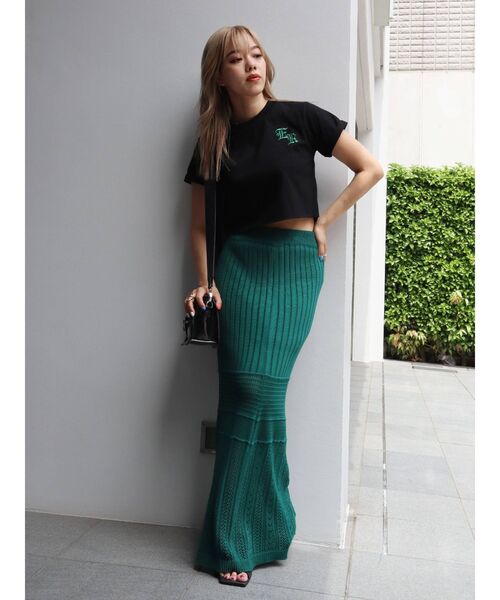EVRIS(エヴリス)の「クロシェニットロングスカート【セットアップ着用可能】(スカート・レディース・ブラック/グリーン/アイボリー・FREE)」の16枚目の写真
