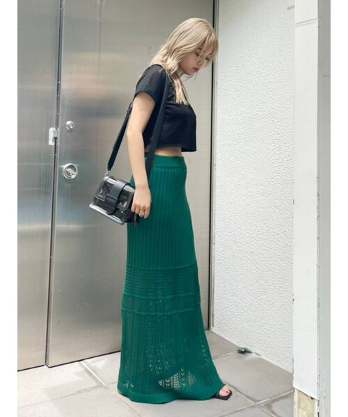 EVRIS(エヴリス)の「クロシェニットロングスカート【セットアップ着用可能】(スカート・レディース・ブラック/グリーン/アイボリー・FREE)」の19枚目の写真