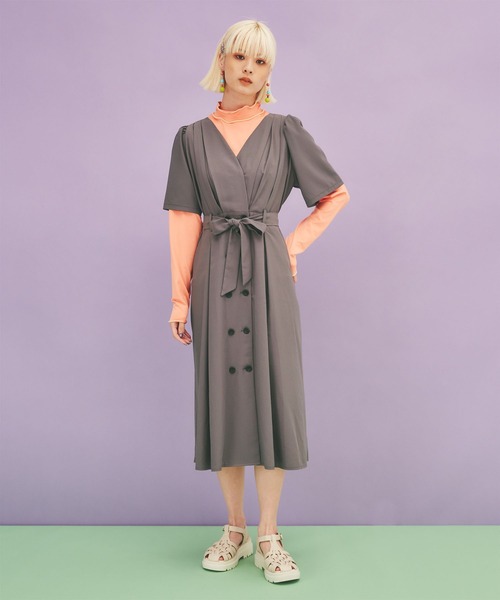 PUNYUS（プニュズ）の「カシュクールロングワンピース（ワンピース・レディース・ベージュ/グリーン/ダークグレー・1/2/4/3）」の4枚目の写真