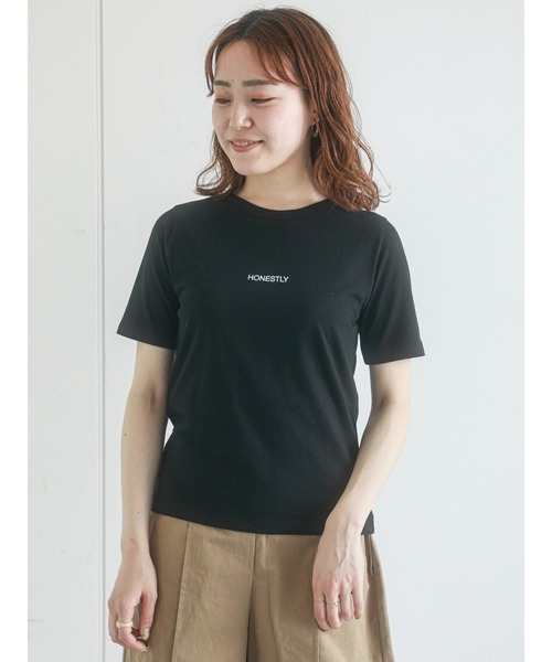 ehka sopo(エヘカソポ)の「ちびロゴTシャツ(Tシャツ/カットソー・レディース・ブラック/サックスブルー/オレンジ/オフホワイト・フリ-)」の2枚目の写真