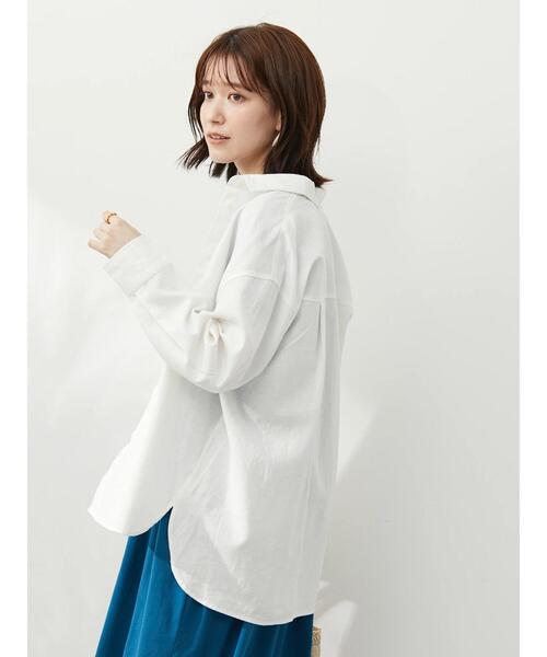 Green Parks(グリーンパークス)の「ベルギーリネンレギュラーシャツ(シャツ/ブラウス・レディース・オフホワイト/グリーン/ダークグレー/モカ・FREE)」の9枚目の写真