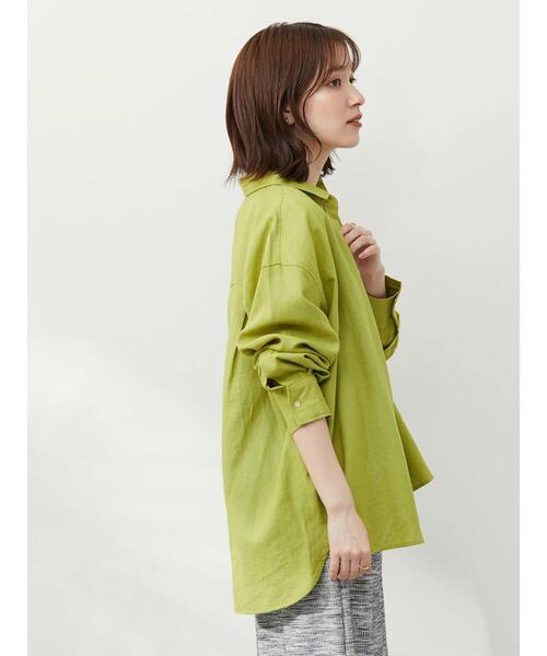 Green Parks(グリーンパークス)の「ベルギーリネンレギュラーシャツ(シャツ/ブラウス・レディース・オフホワイト/グリーン/ダークグレー/モカ・FREE)」の6枚目の写真