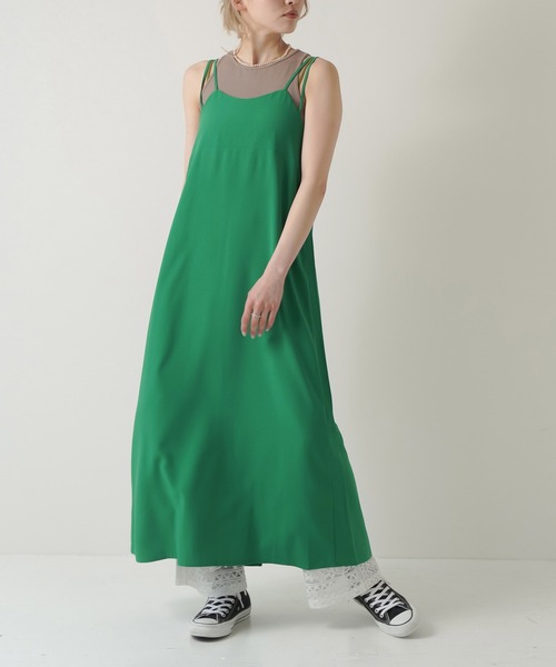 Lull（ルル）の「【Lull / ルル】ダブルストラップキャミワンピース（ワンピース・レディース・グリーン/ブラック/オレンジ/ピンク・ONESIZE）」の3枚目の写真