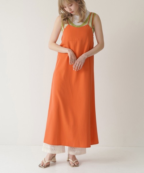 Lull（ルル）の「【Lull / ルル】ダブルストラップキャミワンピース（ワンピース・レディース・グリーン/ブラック/オレンジ/ピンク・ONESIZE）」の5枚目の写真