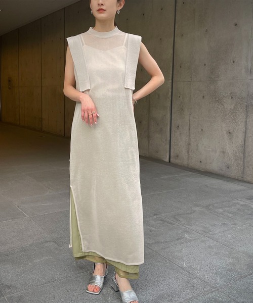 &g'aime(アンジェム)の「【&g’aime】シアーロングニットチュニック(チュニック・レディース・ブラック/オフホワイト/グリーン・FREE)」の2枚目の写真
