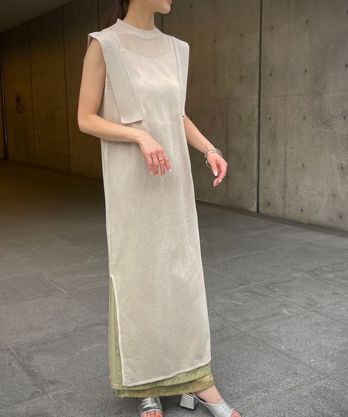 &g'aime(アンジェム)の「【&g’aime】シアーロングニットチュニック(チュニック・レディース・ブラック/オフホワイト/グリーン・FREE)」の4枚目の写真