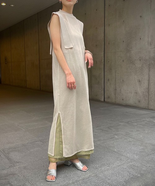 &g'aime(アンジェム)の「【&g’aime】シアーロングニットチュニック(チュニック・レディース・ブラック/オフホワイト/グリーン・FREE)」の9枚目の写真