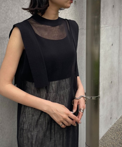 &g'aime(アンジェム)の「【&g’aime】シアーロングニットチュニック(チュニック・レディース・ブラック/オフホワイト/グリーン・FREE)」の6枚目の写真