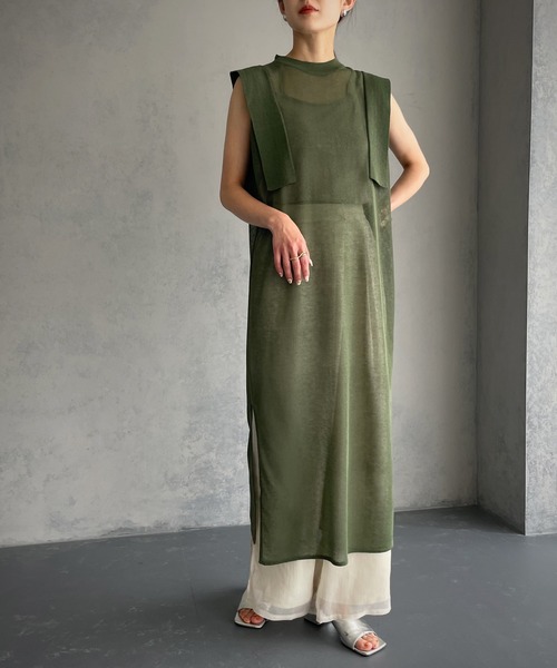 &g'aime(アンジェム)の「【&g’aime】シアーロングニットチュニック(チュニック・レディース・ブラック/オフホワイト/グリーン・FREE)」の16枚目の写真