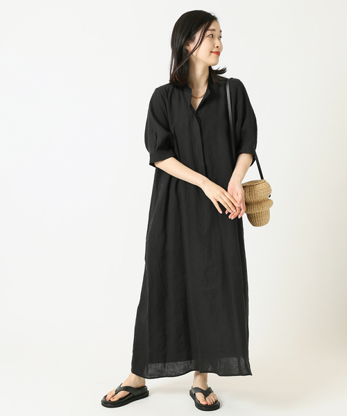 ジャーナルスタンダードレサージュ　スキッパー　リネン　ロングワンピース　半袖 M セール】《追加》フレンチリネンスキッパーワンピース