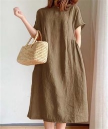 綿麻 ゆったりサイズフレアワンピース