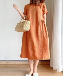 porto ponpone 麻100% フレアロングワンピース　オレンジ系 Amazon.co.jp: QYYワンピース レディース ロングワンピース