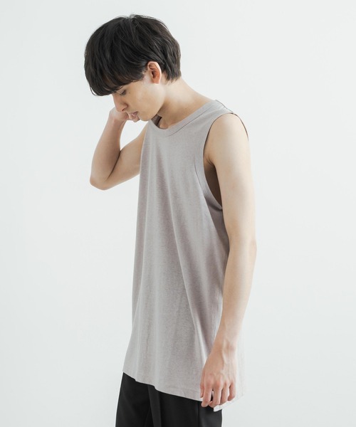 Audience（オーディエンス）の「日本製/国産 プレミアリネンコットン天竺タンクトップ AUD6368（タンクトップ・メンズ・オフホワイト/ミント/グレイッシュベージュ/チャコール・M/L/XL）」の4枚目の写真