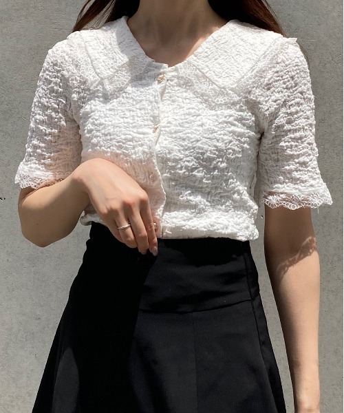 Voyage titty&Co.PETIT（ボヤージュティティアンドコープチ）の「【Voyage titty&Co.PETIT】フロントボタンレーストップス（Tシャツ/カットソー・レディース・アイボリー・FREE）」の2枚目の写真