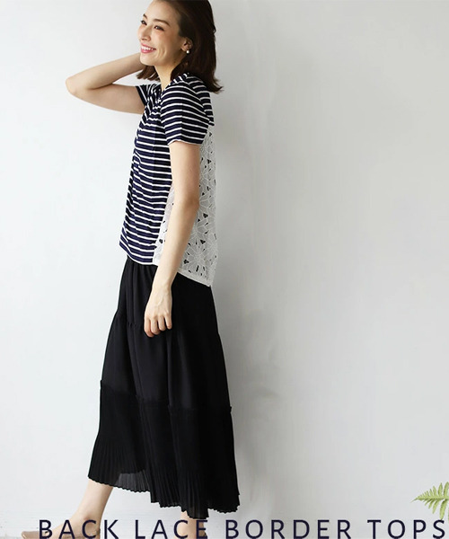 REAL CUBE（リアルキューブ）の「バックレースボーダーTシャツ（Tシャツ/カットソー・レディース・ホワイト×ブラック/ネイビー×ホワイト・M）」の3枚目の写真