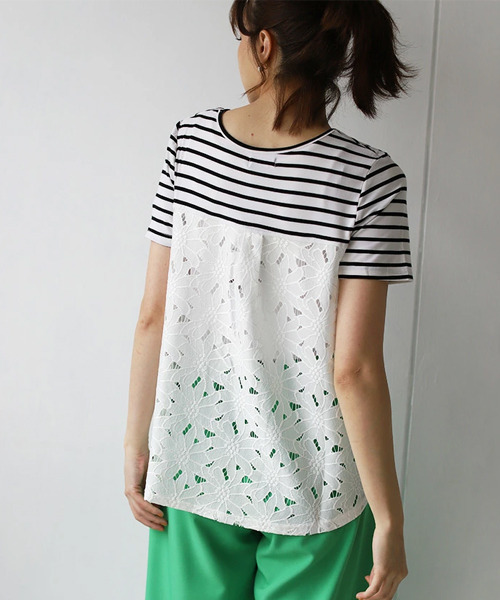 REAL CUBE（リアルキューブ）の「バックレースボーダーTシャツ（Tシャツ/カットソー・レディース・ホワイト×ブラック/ネイビー×ホワイト・M）」の4枚目の写真