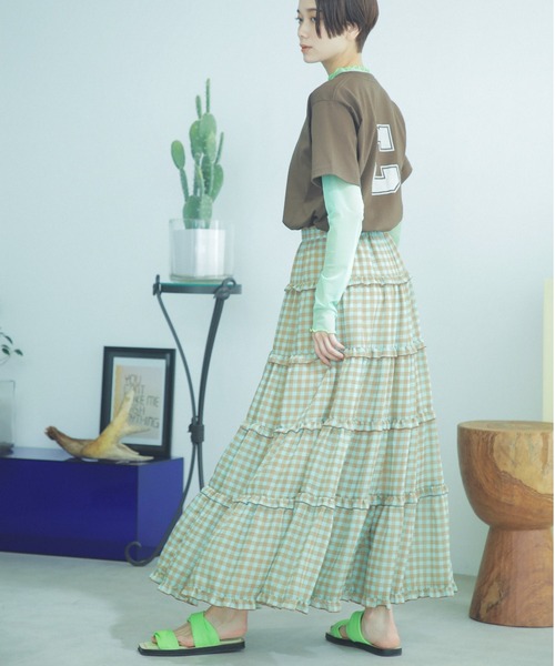 ROSE BUD（ローズバッド）の「ギンガムティアードスカート（スカート・レディース・ブルー/ピンク・FREE）」の5枚目の写真