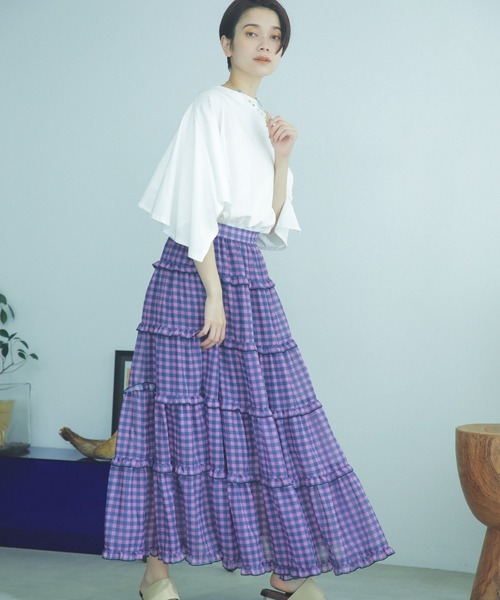 ROSE BUD（ローズバッド）の「ギンガムティアードスカート（スカート・レディース・ブルー/ピンク・FREE）」の6枚目の写真