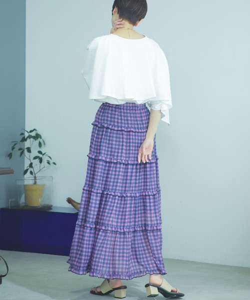 ROSE BUD（ローズバッド）の「ギンガムティアードスカート（スカート・レディース・ブルー/ピンク・FREE）」の7枚目の写真
