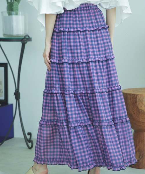 ROSE BUD（ローズバッド）の「ギンガムティアードスカート（スカート・レディース・ブルー/ピンク・FREE）」の10枚目の写真