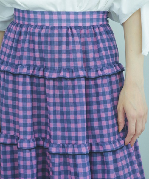 ROSE BUD（ローズバッド）の「ギンガムティアードスカート（スカート・レディース・ブルー/ピンク・FREE）」の11枚目の写真