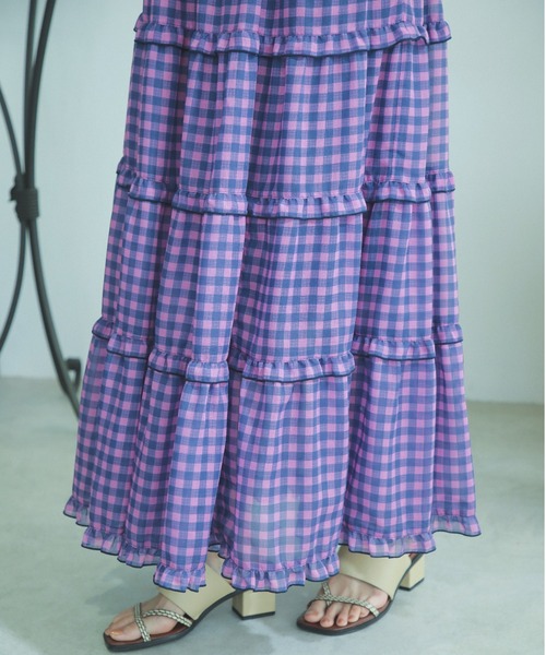ROSE BUD（ローズバッド）の「ギンガムティアードスカート（スカート・レディース・ブルー/ピンク・FREE）」の13枚目の写真