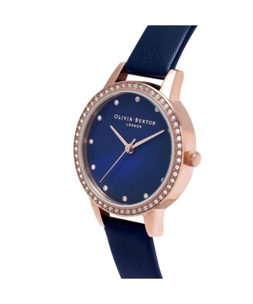 OLIVIA BURTON(オリビアバートン)の「※使用禁止「OLIVIA BURTON/オリビアバートン」クラシックス - ミディ ミッドナイトブルーマザーオブパール&ローズゴールドスパークルベゼル/ネイビーストラップ(アナログ腕時計・レディース・ダークネイビー・FREE)」の2枚目の写真