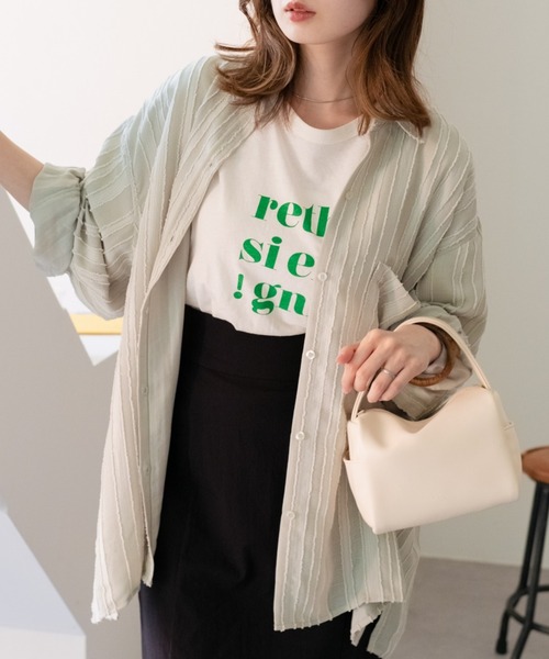 Kastane(カスタネ)の「ストライプジャガードシャツ(シャツ/ブラウス・レディース・アイボリー/グリーン/オレンジ・FREE)」の11枚目の写真