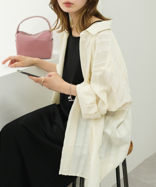 Kastane(カスタネ)の「ストライプジャガードシャツ(シャツ/ブラウス・レディース・アイボリー/グリーン/オレンジ・FREE)」の14枚目の写真