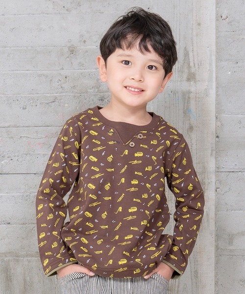 RAGMART(ラグマート)の「総柄プリントTシャツ(Tシャツ/カットソー・キッズ・ブラウン/オフホワイト・120cm/130cm/110cm/100cm)」の1枚目の写真