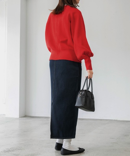 BONLECILL(ボンルシール)の「ラグランボリュームスリーブ パールボタンニットカーディガン(カーディガン/ボレロ・レディース・ブラック/ネイビー/レッド/アイボリー/ブラック系1/グレー/ピンク・FREE)」の18枚目の写真