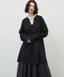 ニット×カットソーVネックトップス