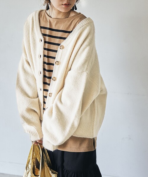 coen（コーエン）の「[洗える]もちふわ2WAYニットカーディガン/プルオーバー（カーディガン/ボレロ・キッズ・ターコイズブルー/オフホワイト・110/150/130）」の4枚目の写真