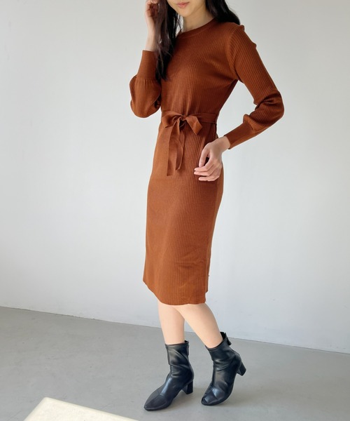 カシェック ウエストマークニットワンピース 