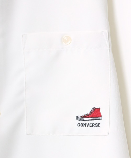CONVERSE(コンバース)の「CONVERSE/コンバース オーバーサイズ ワンポイント刺繍 オールスター スニーカー ワッペン ワークシャツ(シャツ/ブラウス・メンズ・ホワイト/ライトグレー/ブラック/グリーン・LL/M/L)」の12枚目の写真