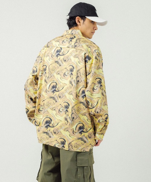 Ressaca（レサーカ）の「オーバーサイズ 総柄ロゴプリント レギュラーカラー長袖シャツ（シャツ/ブラウス・メンズ・ブルー/ベージュ・S/M/L/XL）」の4枚目の写真