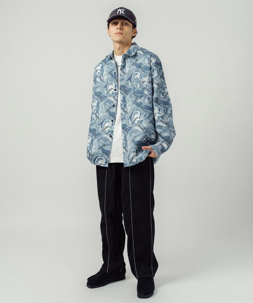 Ressaca（レサーカ）の「オーバーサイズ 総柄ロゴプリント レギュラーカラー長袖シャツ（シャツ/ブラウス・メンズ・ブルー/ベージュ・S/M/L/XL）」の8枚目の写真