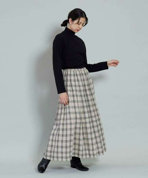 conges payes ADIEU TRISTESSE（コンジェ ペイエ アデュートリステス）の「リネンタックスカート（スカート・レディース・ネイビー/キナリ・38）」の13枚目の写真