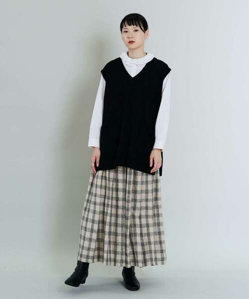 conges payes ADIEU TRISTESSE（コンジェ ペイエ アデュートリステス）の「リネンタックスカート（スカート・レディース・ネイビー/キナリ・38）」の18枚目の写真